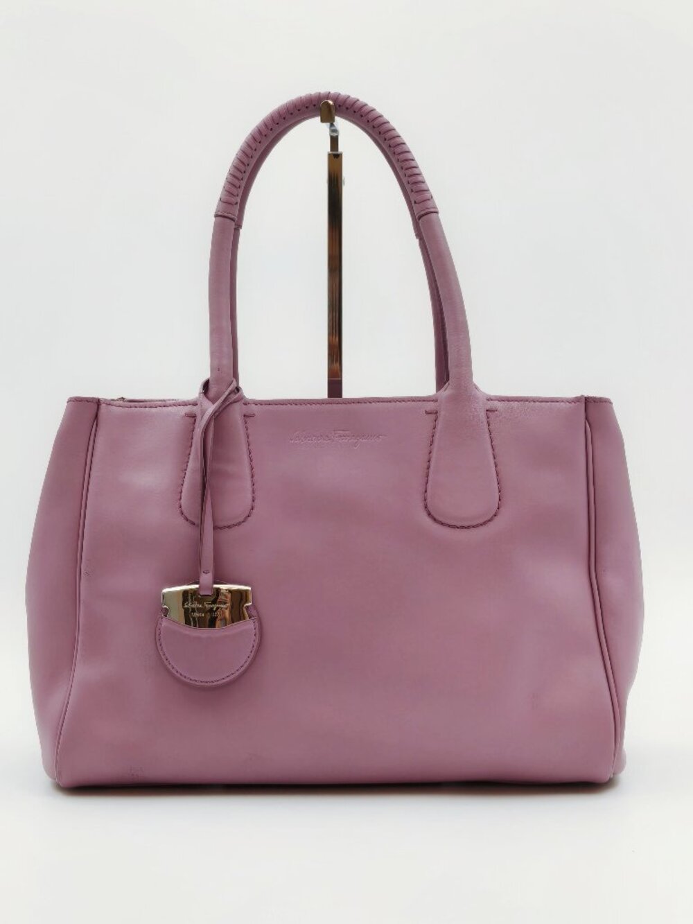 Salvatore Ferragamo Pink Leather Tote Bag Gancini Charm Top Handle